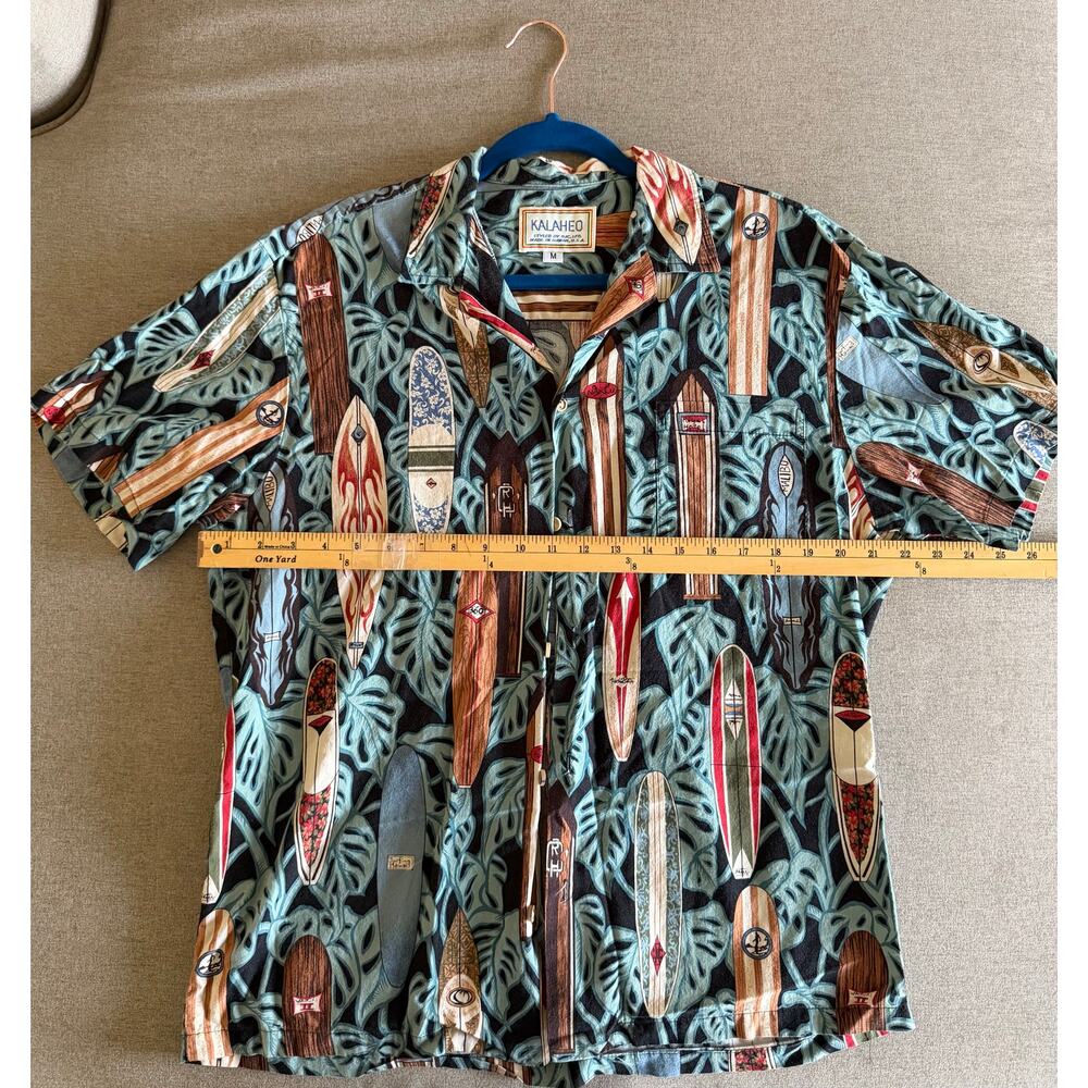 Vintage Kalaheo Hawaiian Shirt -Surfboard & Monstera Print -Men's M -Made in USA
